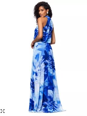 Blue Floral Halter Maxi Dress Betsy And adam*116#